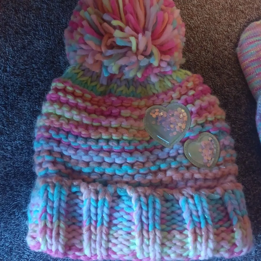 The Childrens Place Multicolor Pom Pom Beanie and Mittens Set Size 6-12 Months